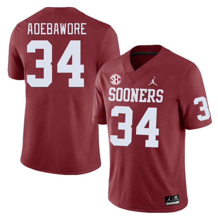 Men #34 Adepoju Adebawore Oklahoma Sooners 2024 SEC Conference College Football Jerseys-Crimson